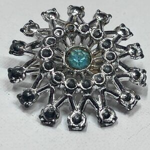 Vintage Silver Brooch with Blue Rhinestone
